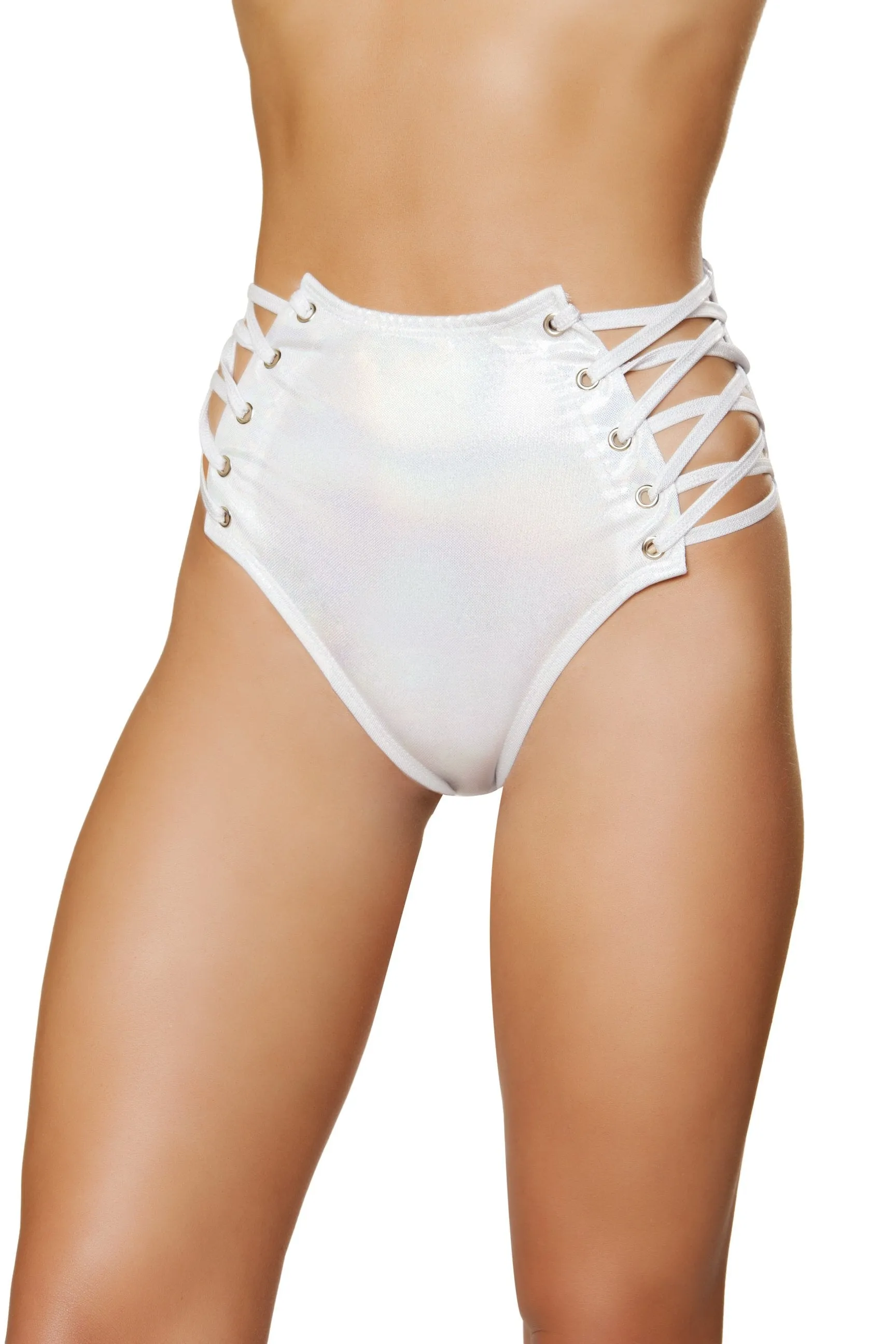 3604 - 1pc High-Waisted Shorts with Lace-up Detail