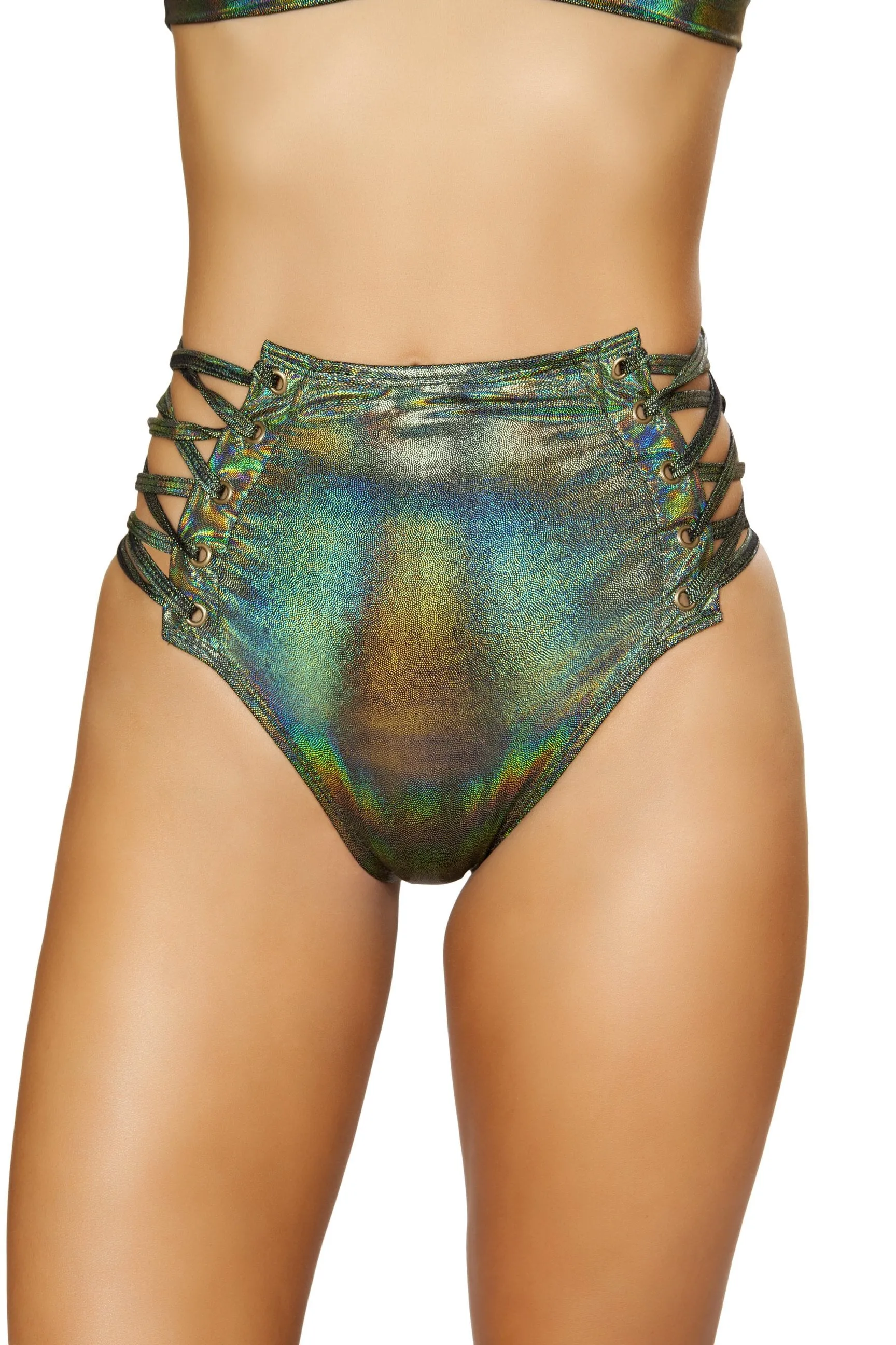 3604 - 1pc High-Waisted Shorts with Lace-up Detail