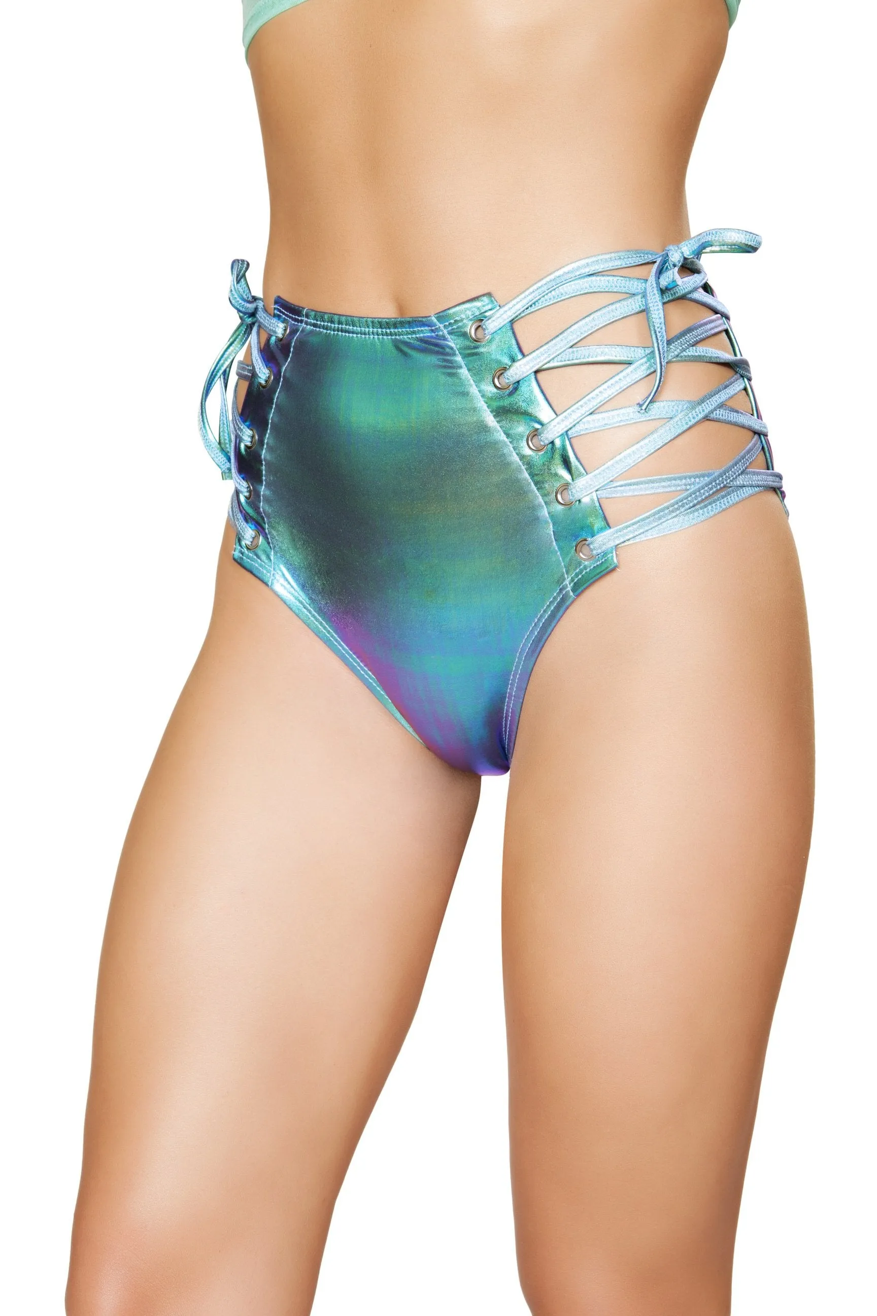 3604 - 1pc High-Waisted Shorts with Lace-up Detail
