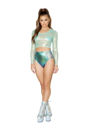 3604 - 1pc High-Waisted Shorts with Lace-up Detail