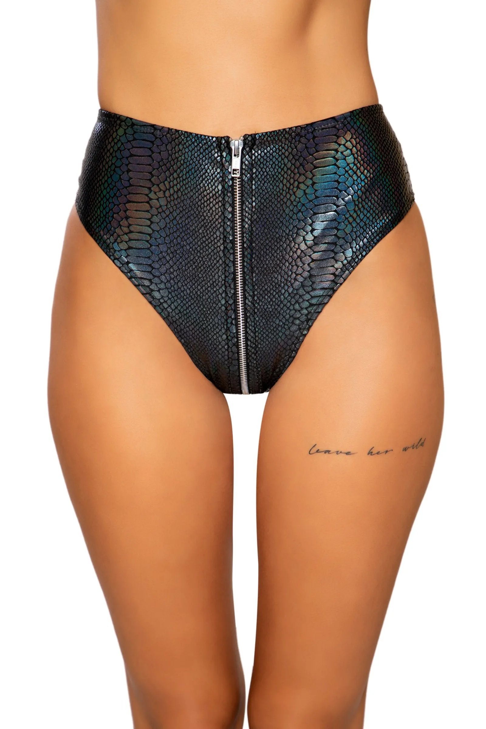 3739 - Snake Skin High-Waisted Shorts with Zipper Closure