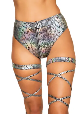 3739 - Snake Skin High-Waisted Shorts with Zipper Closure