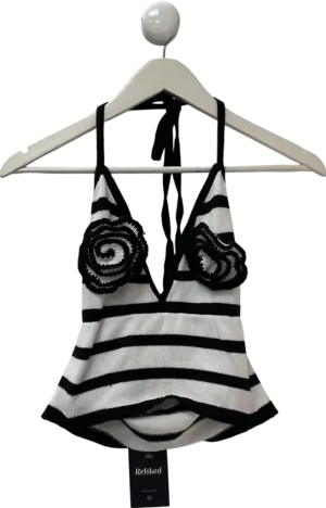 4th & Reckless White Vassallo Rico Knitted Stripe Halter Rose Beach Top UK 6