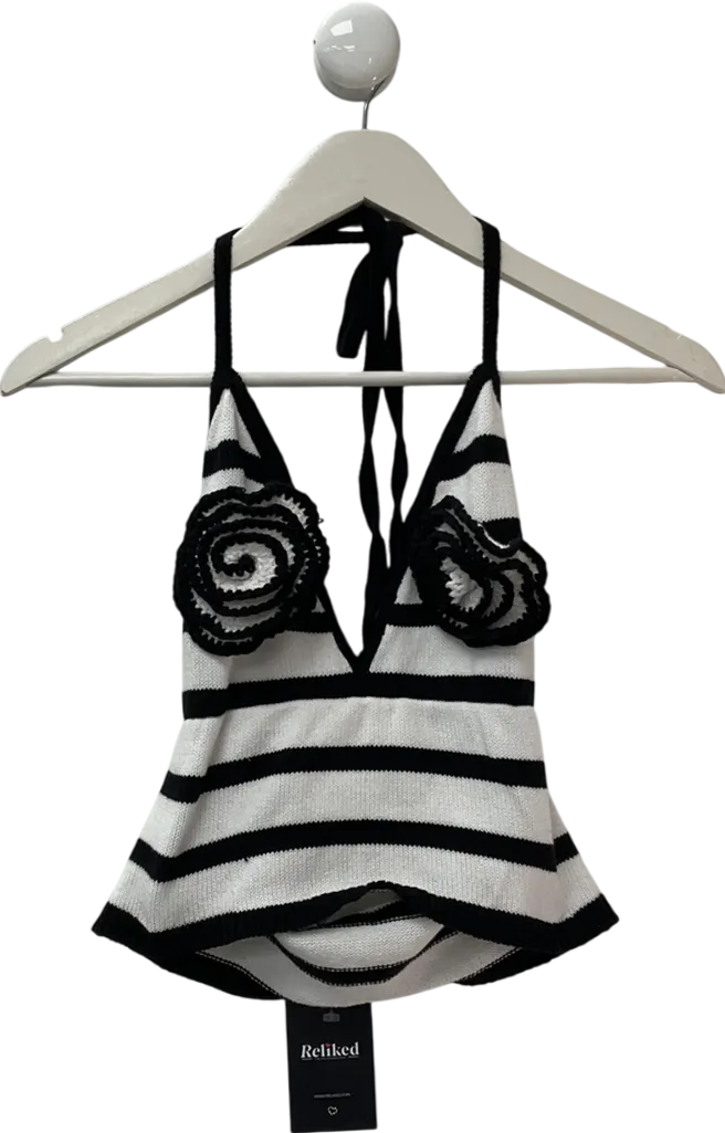 4th & Reckless White Vassallo Rico Knitted Stripe Halter Rose Beach Top UK 6