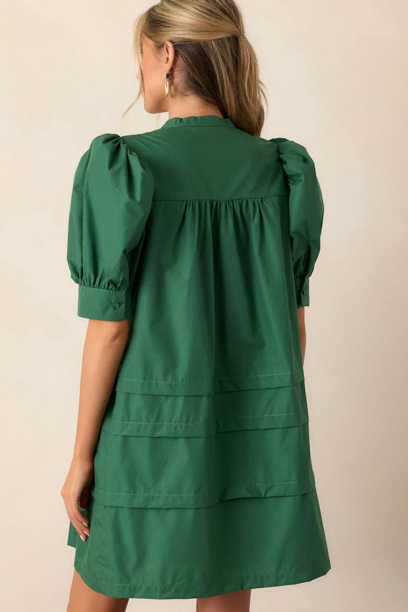 About The World Green Puff Sleeve Mini Dress