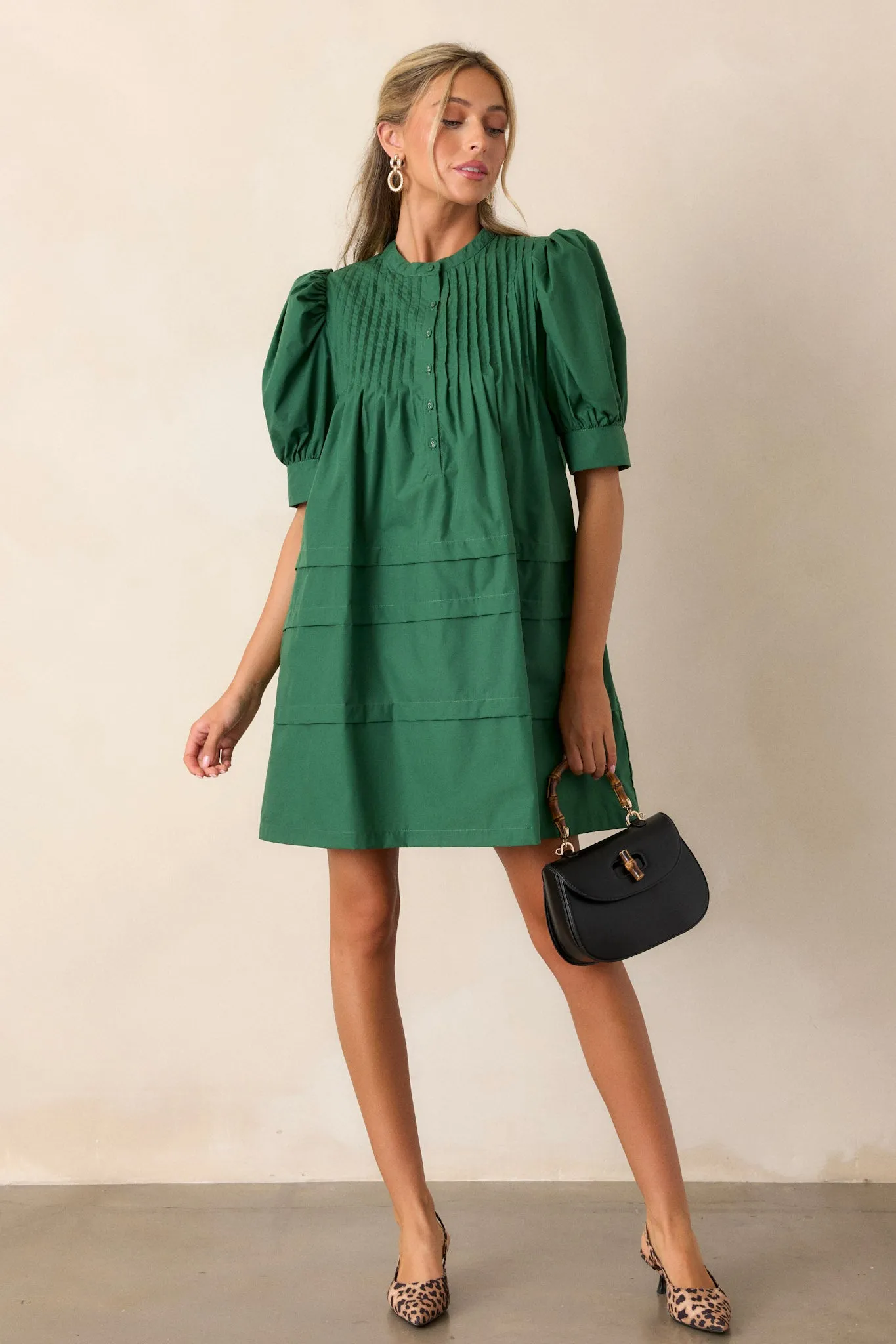 About The World Green Puff Sleeve Mini Dress