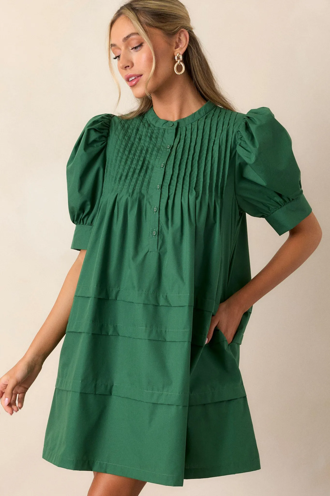 About The World Green Puff Sleeve Mini Dress
