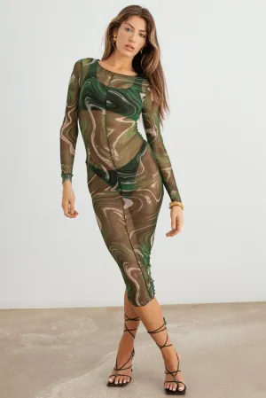 Abstract Mesh Stitch Detail Coverup Midi Dress