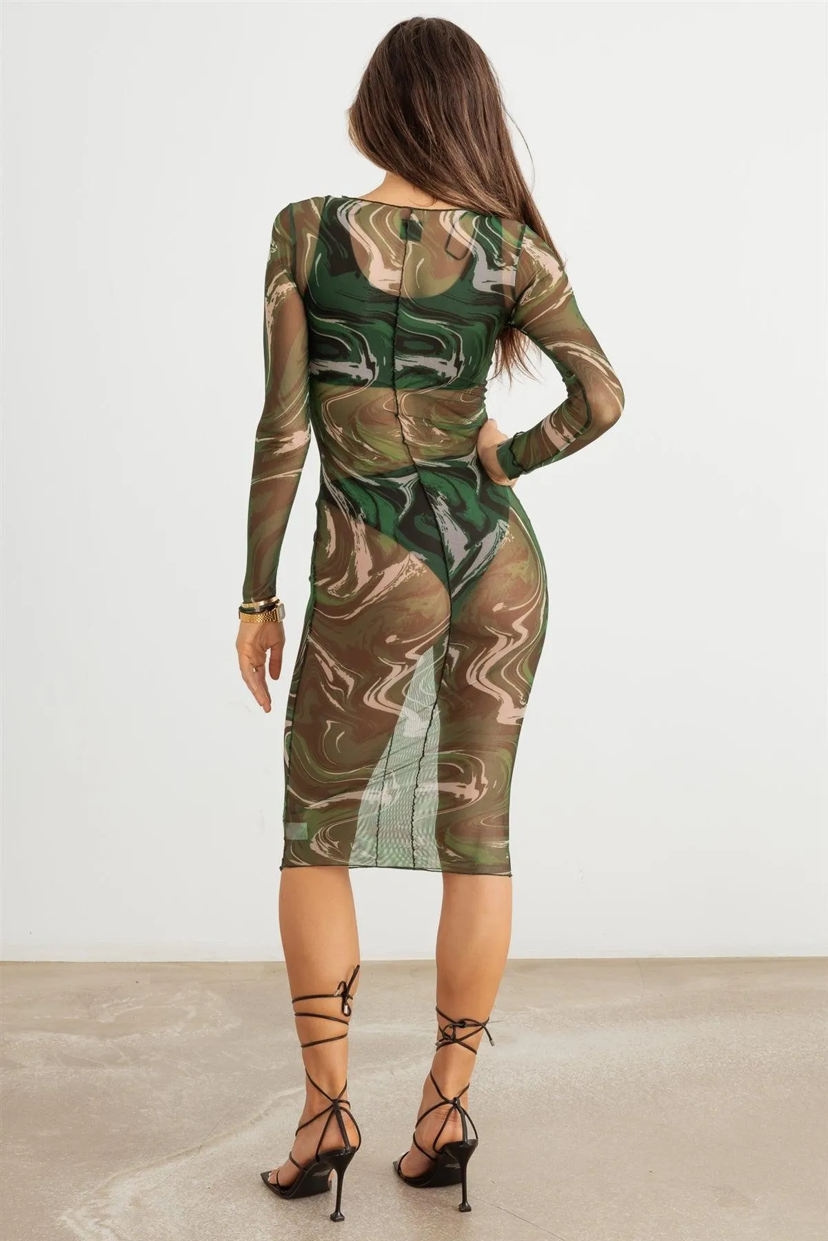 Abstract Mesh Stitch Detail Coverup Midi Dress