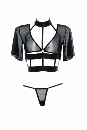 Allure Adore Dreamer Sheer Mesh Bra and G-String Set Black One Size