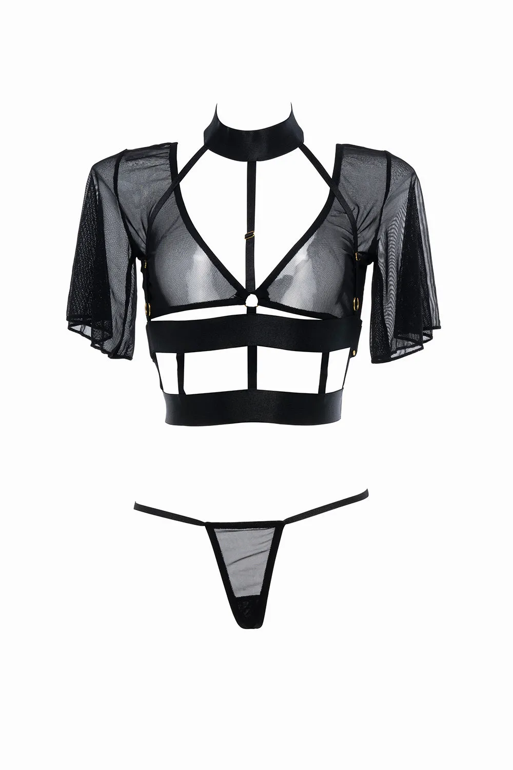 Allure Adore Dreamer Sheer Mesh Bra and G-String Set Black One Size