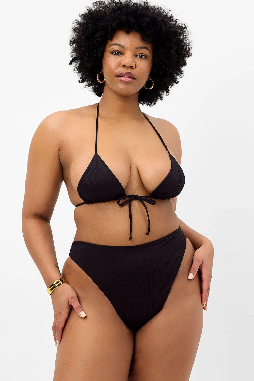 Anne Plissé High Waist Bikini Bottom - Black