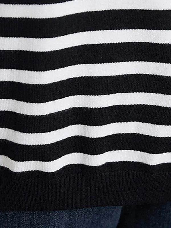 Artistic Retro Casual Loose Striped V-Neck Long Sleeves Knitted Sweater
