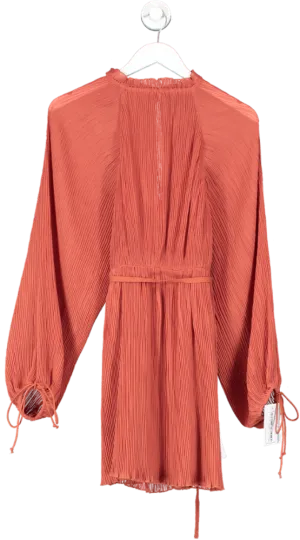 ASOS Orange High Neck Plisse Mini Dress With Tie Detail UK 6