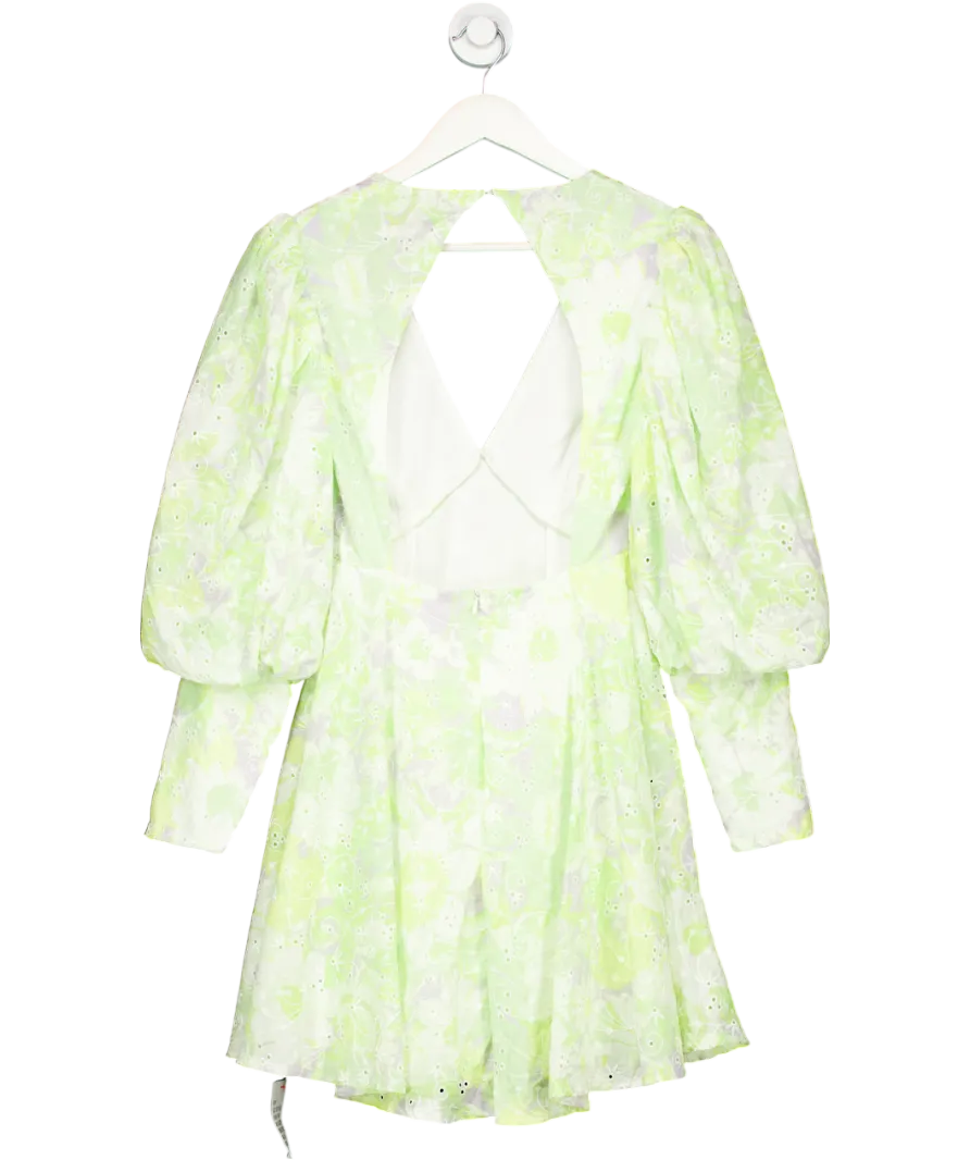 ASOS White Design Yellow Broderie Puff Sleeve Open Back Mini Dress UK 10