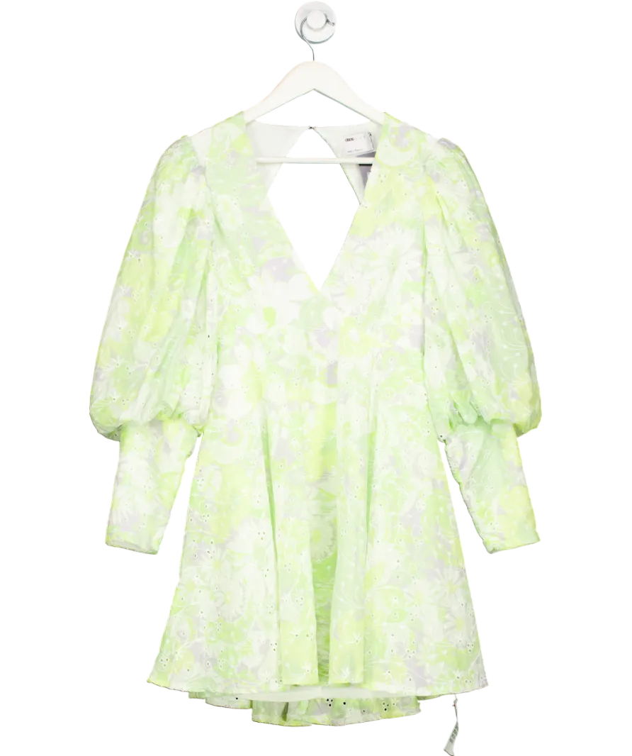 ASOS White Design Yellow Broderie Puff Sleeve Open Back Mini Dress UK 10