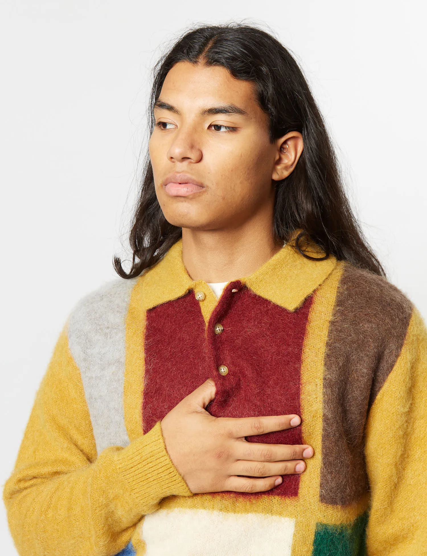 Beams Plus Knit Polo (Shaggy) - Mustard Yellow