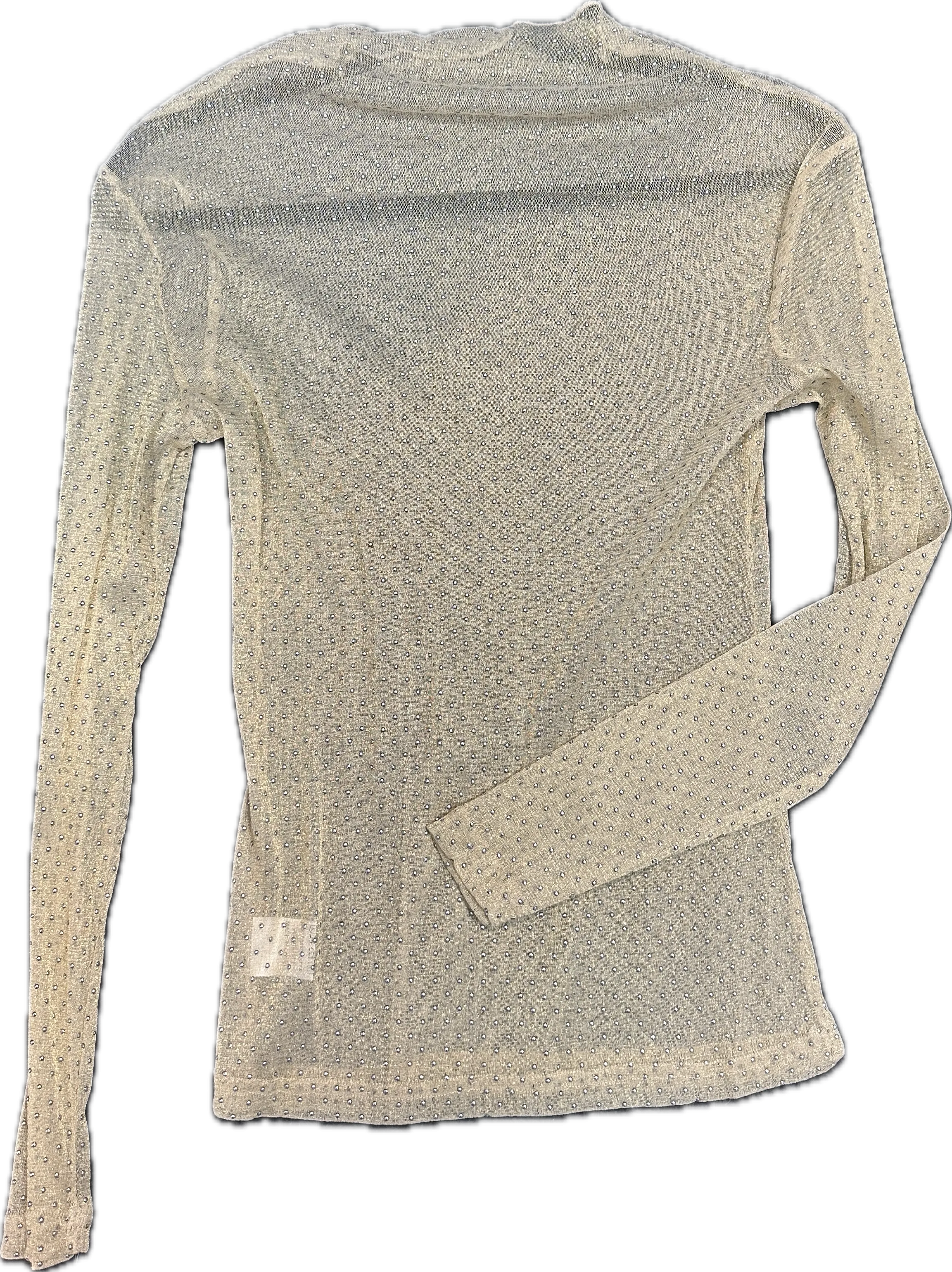 Beige Rhinestone Mesh Shirt