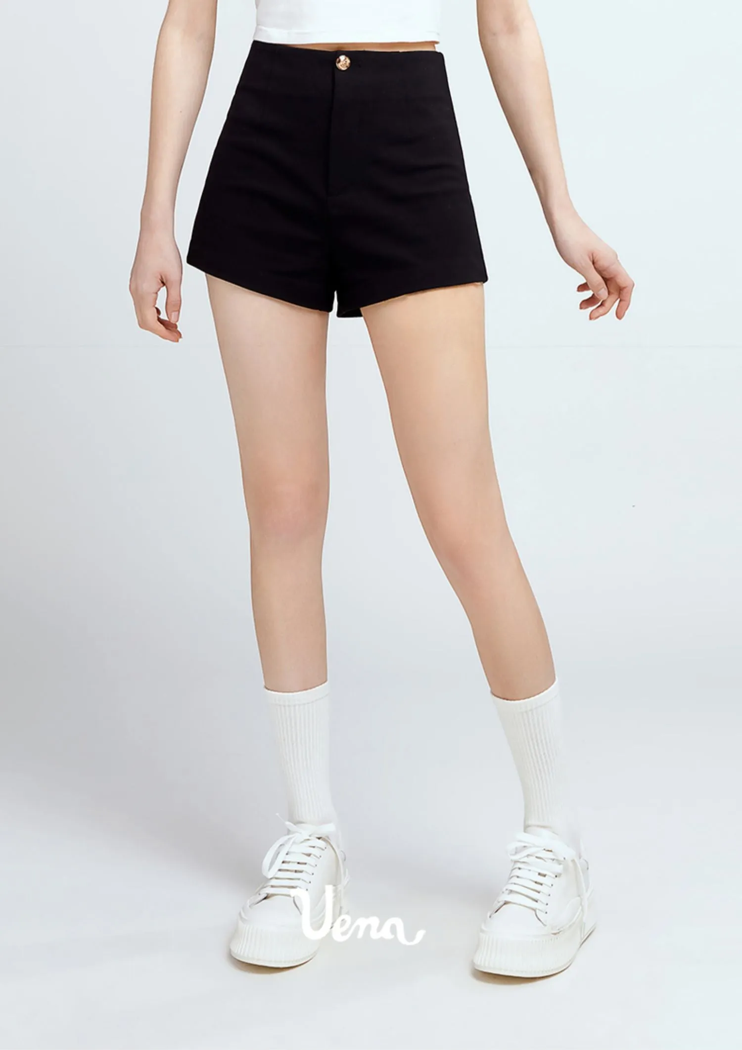 Black High-Waisted Casual Shorts