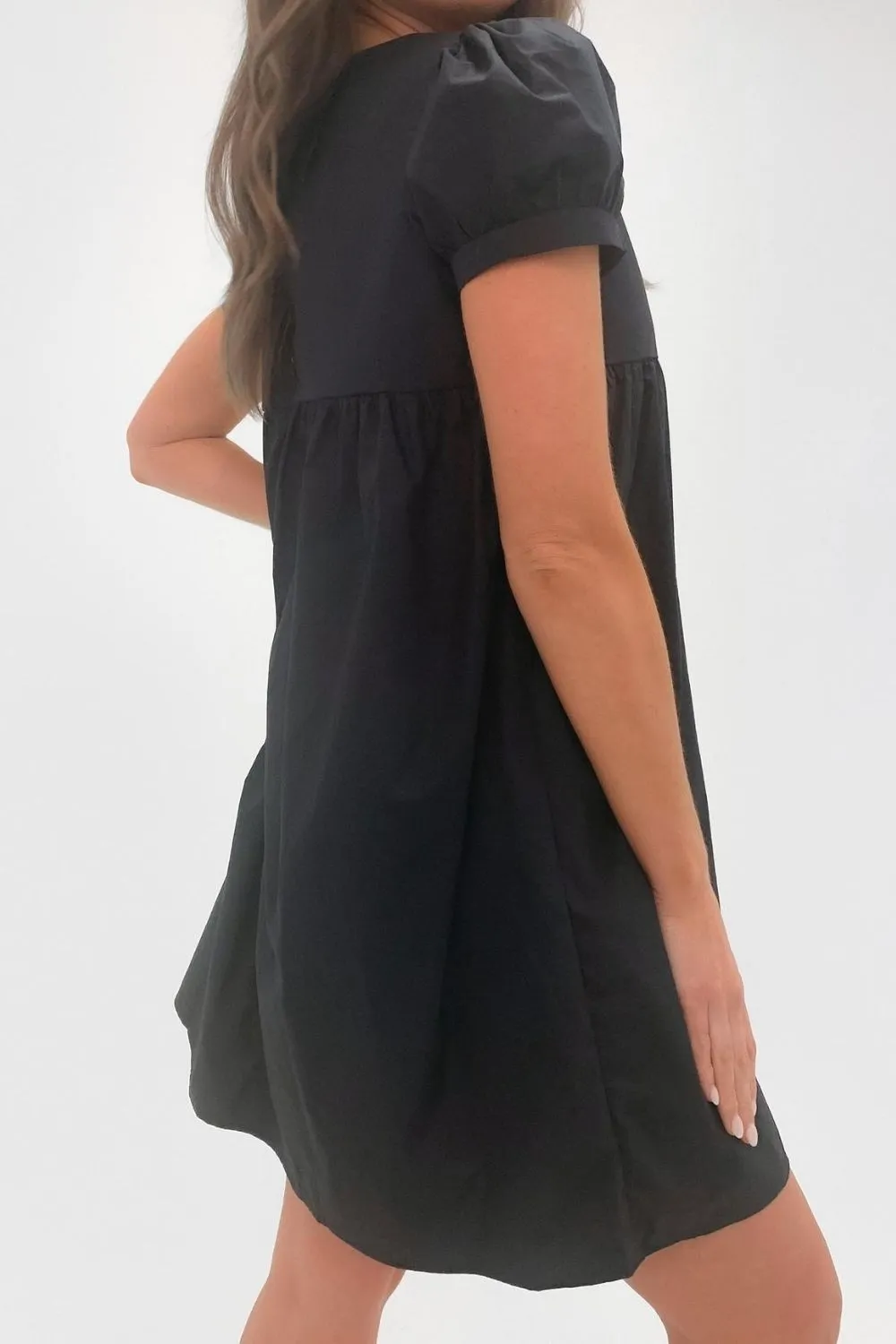 Black Puff Sleeve Mini Dress