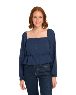Blue Plain Square Neck Top