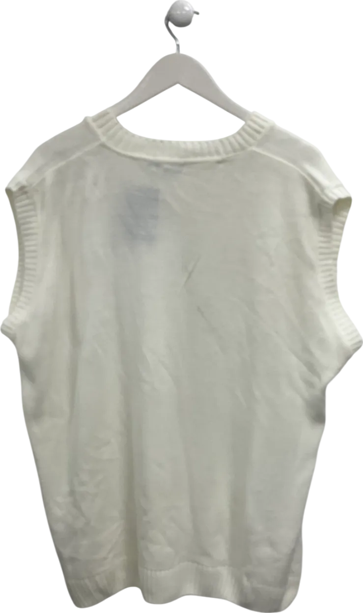 boohooMan White Knitted V Neck Tank Top UK M