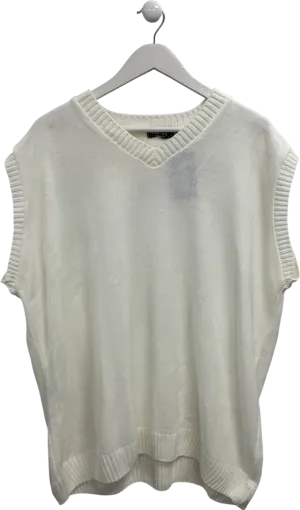 boohooMan White Knitted V Neck Tank Top UK M