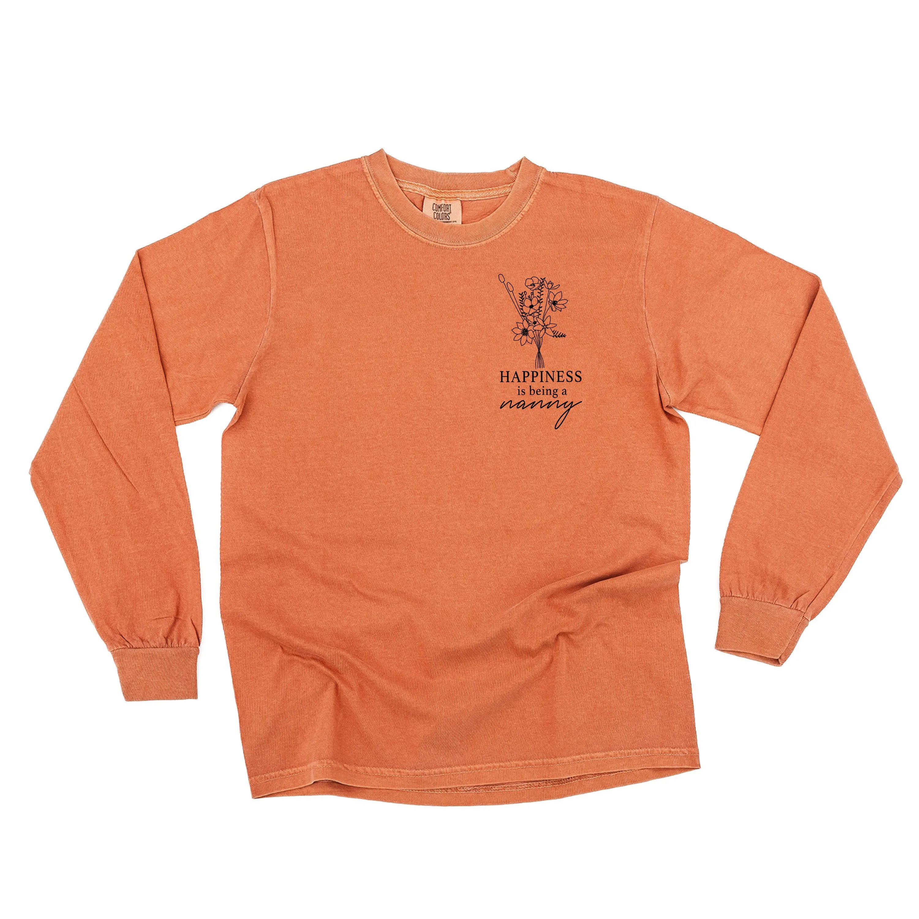 Bouquet Style - Happiness is Being a NANNY - LONG SLEEVE COMFORT COLORS TEE