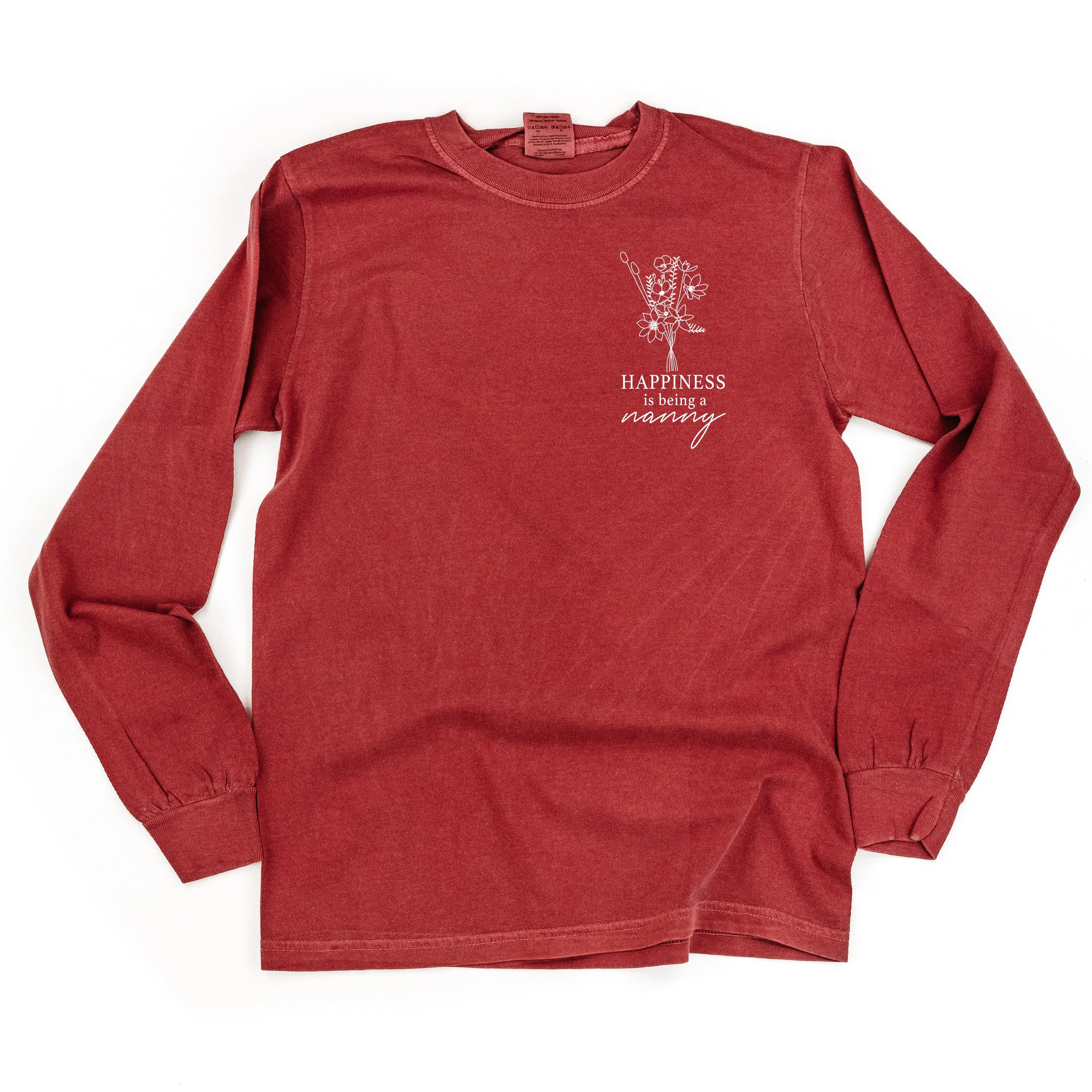 Bouquet Style - Happiness is Being a NANNY - LONG SLEEVE COMFORT COLORS TEE