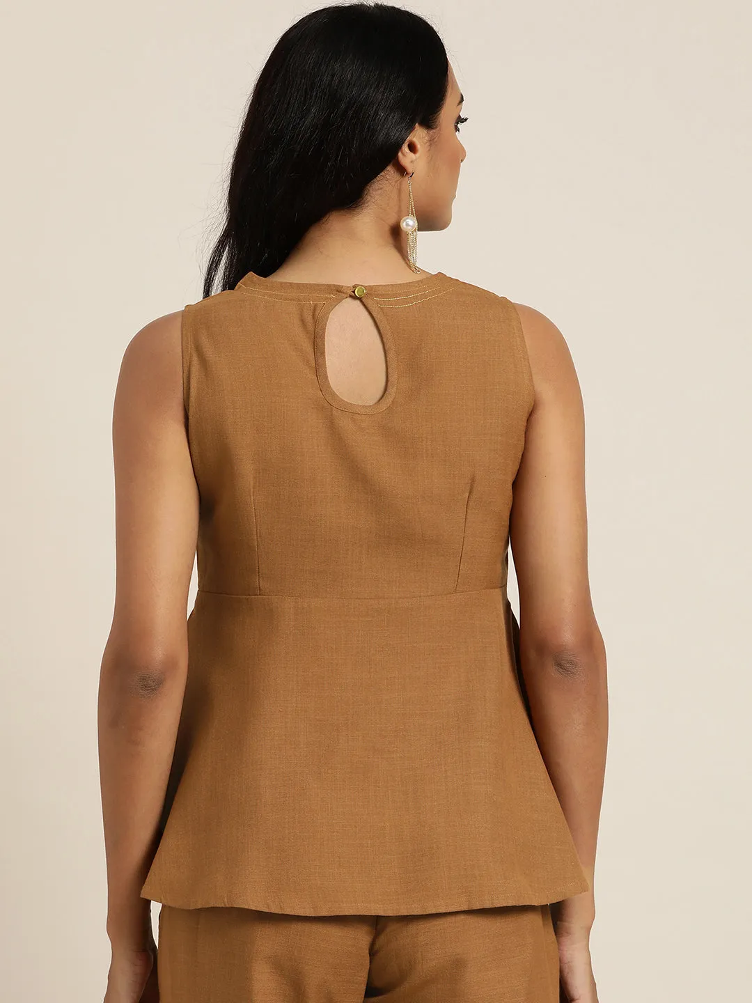 Brown Sleeveless Peplum Top