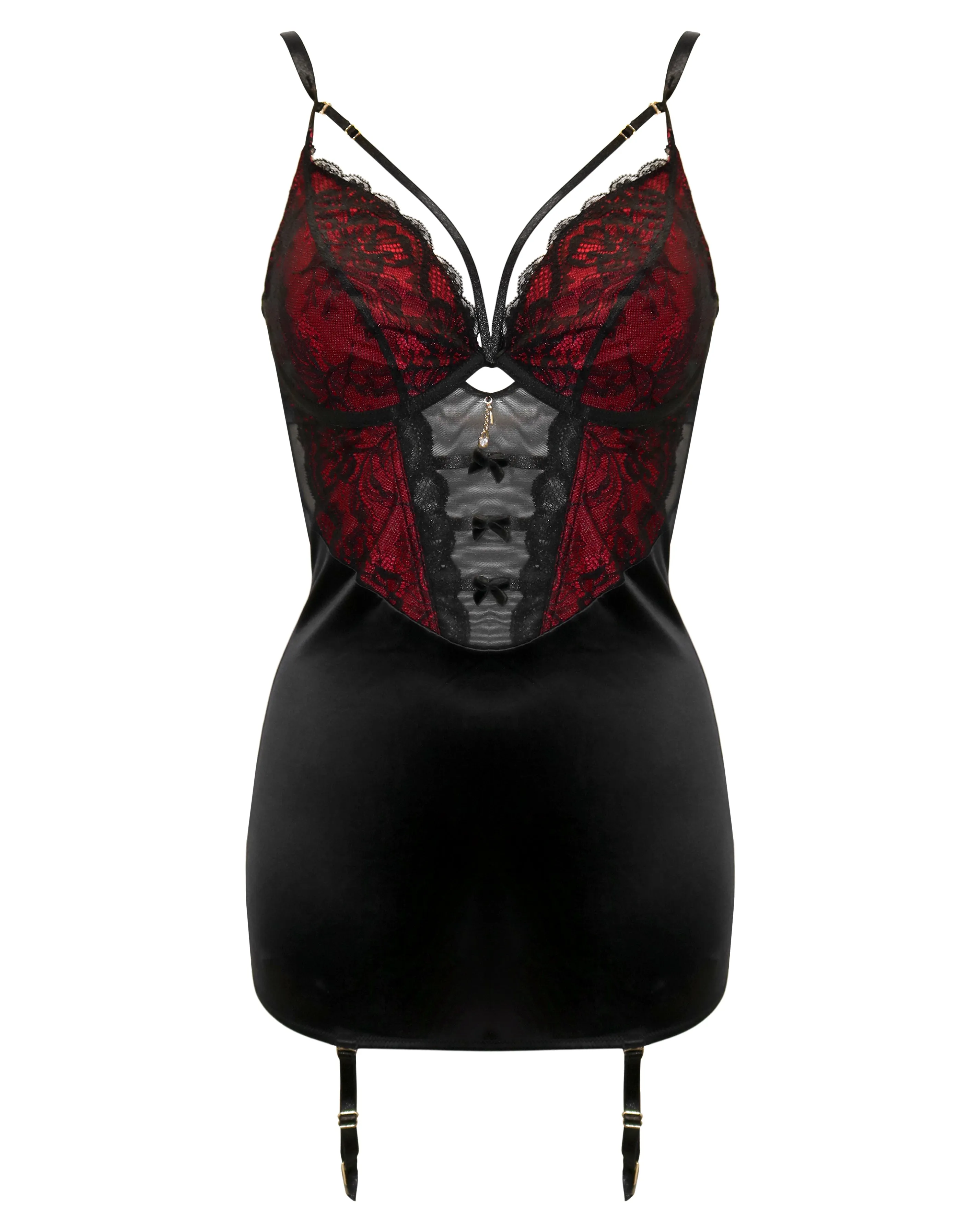 Desire Cami Suspender Dress In Black & Red- Pour Moi
