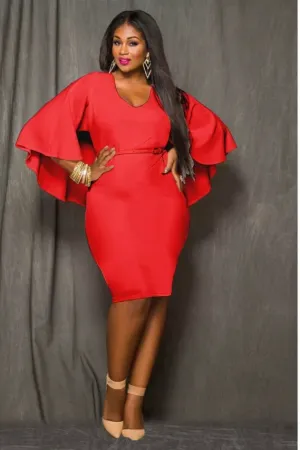 Desiree Plus Size Batwing Dress- Red