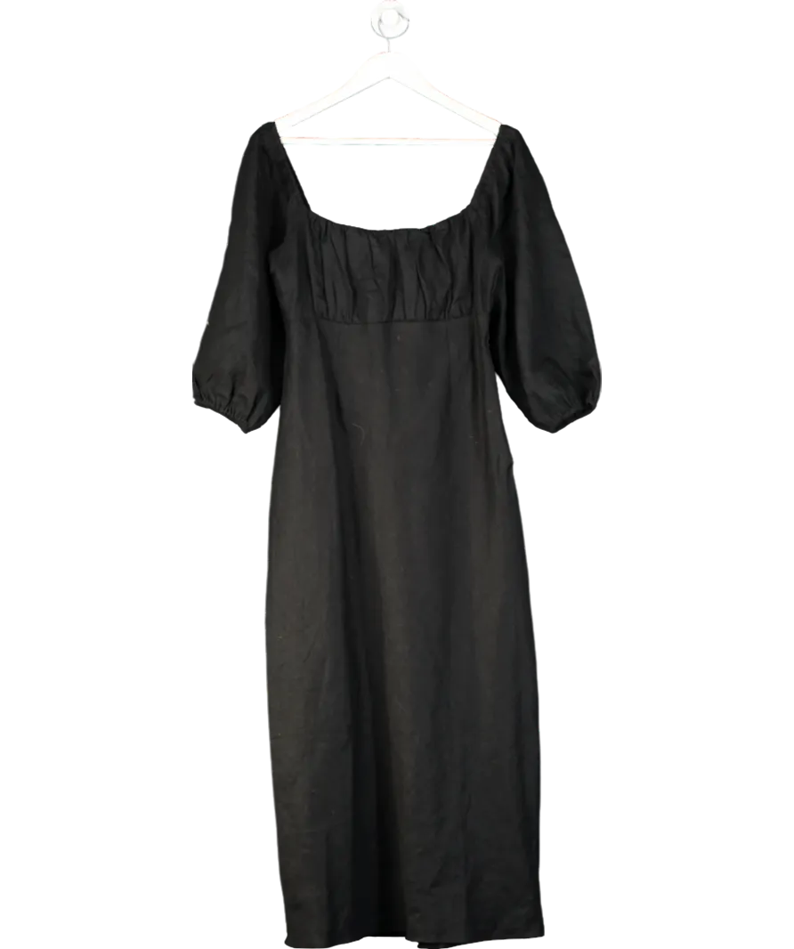 DISSH BlackLinen  Puff Sleeve Midi Dress UK 12