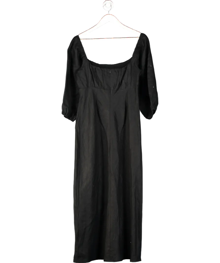 DISSH BlackLinen  Puff Sleeve Midi Dress UK 12