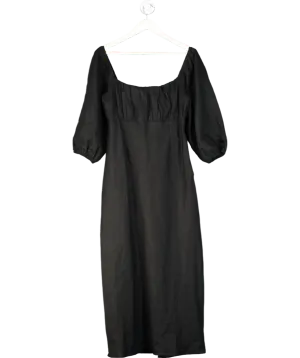 DISSH BlackLinen  Puff Sleeve Midi Dress UK 12