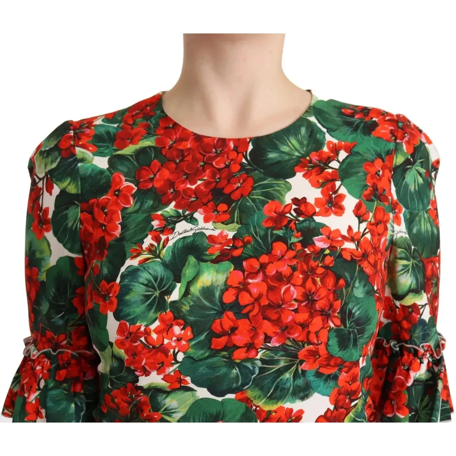 Dolce & Gabbana Red Green Portofino-Print Poplin Midi Dress