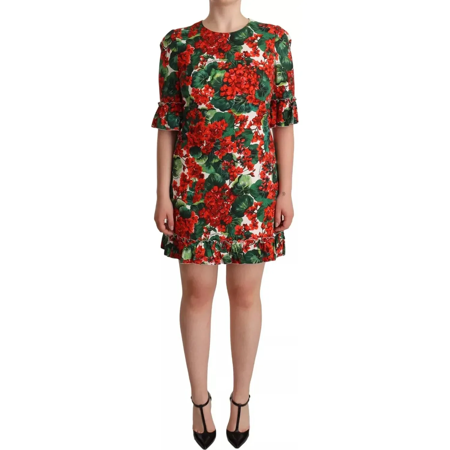 Dolce & Gabbana Red Green Portofino-Print Poplin Midi Dress
