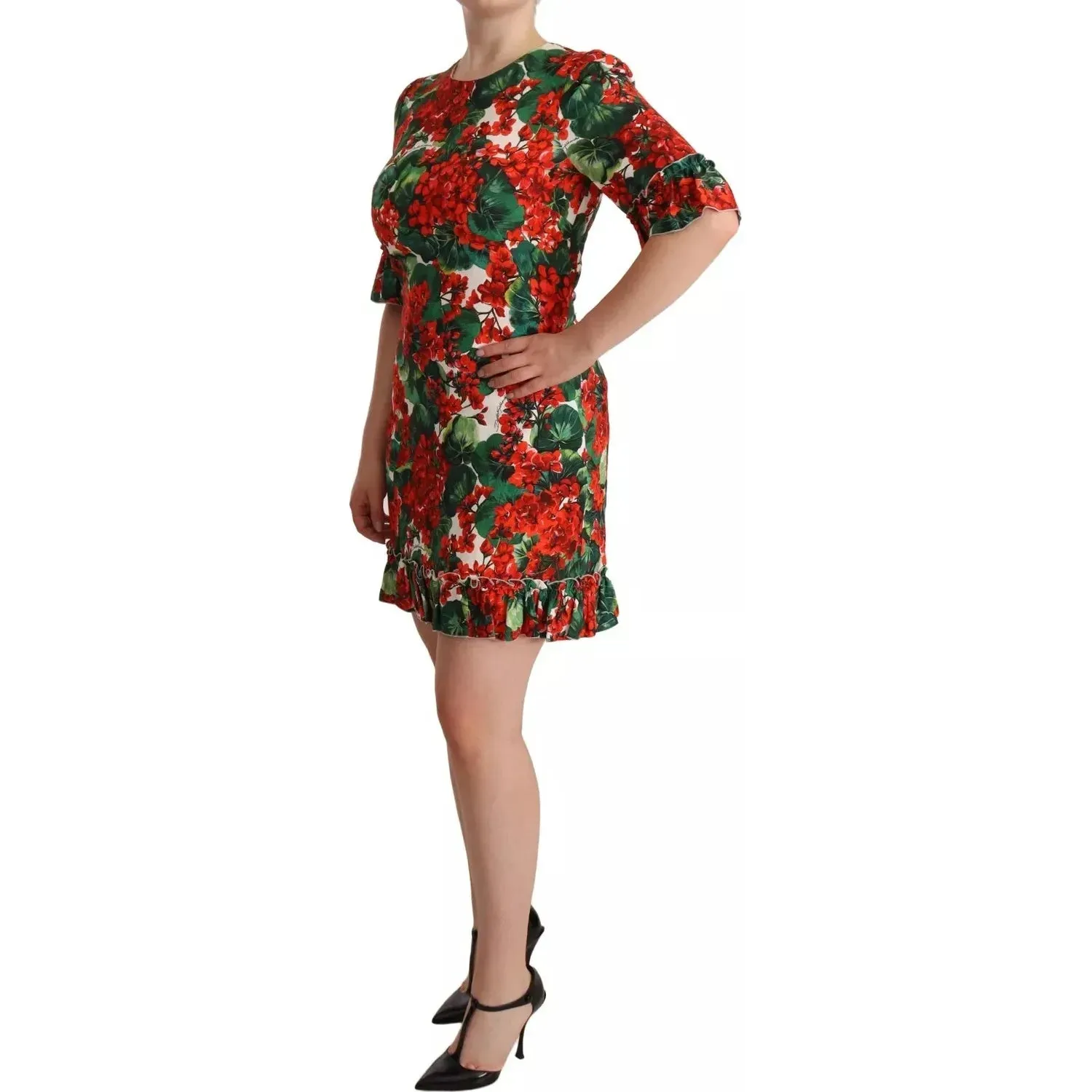 Dolce & Gabbana Red Green Portofino-Print Poplin Midi Dress