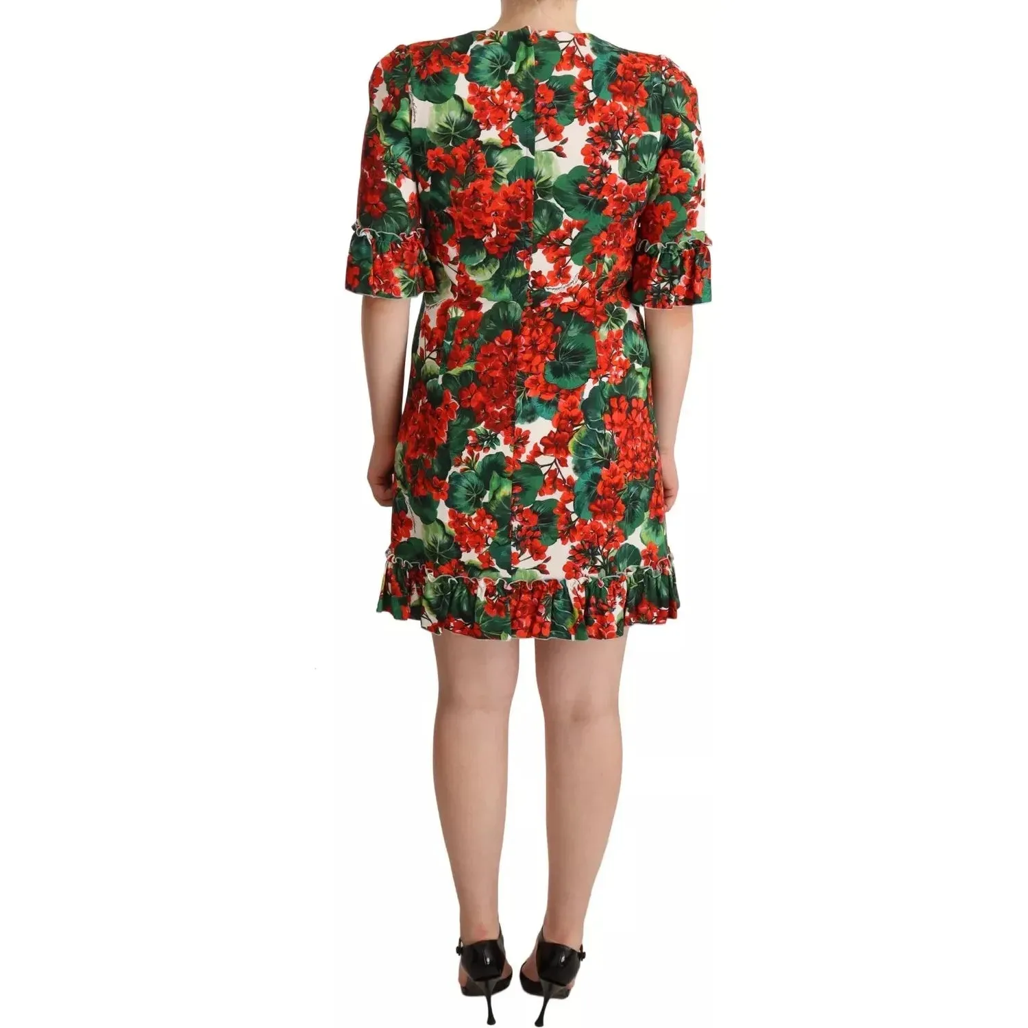 Dolce & Gabbana Red Green Portofino-Print Poplin Midi Dress