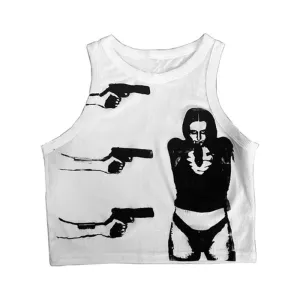 Edgy Dark Girl Print Sleeveless Crop Top