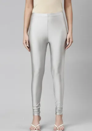 Elegant Silver Colored Shimmer Leggings For Women