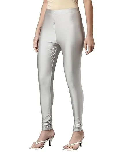 Elegant Silver Colored Shimmer Leggings For Women