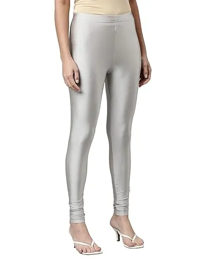 Elegant Silver Colored Shimmer Leggings For Women