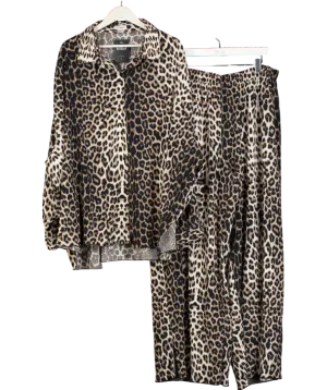 Extro&Vert Brown Plisse Animal Print Shirt And Wide Leg Trousers UK 22