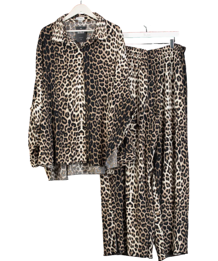 Extro&Vert Brown Plisse Animal Print Shirt And Wide Leg Trousers UK 22