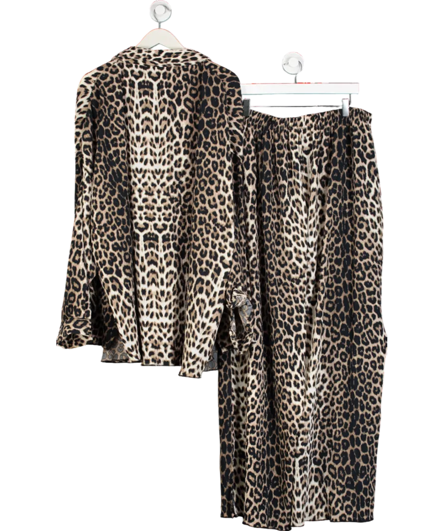 Extro&Vert Brown Plisse Animal Print Shirt And Wide Leg Trousers UK 22