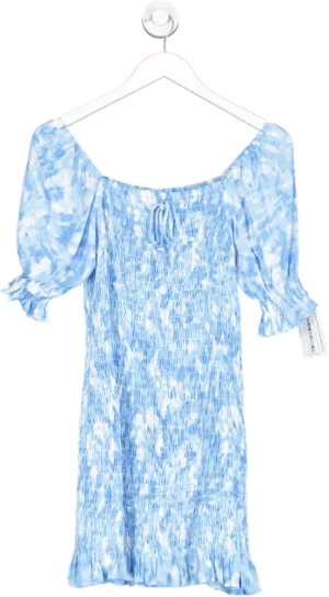 Faithful The Brand Blue Ruched Puff Sleeve Mini Dress UK S