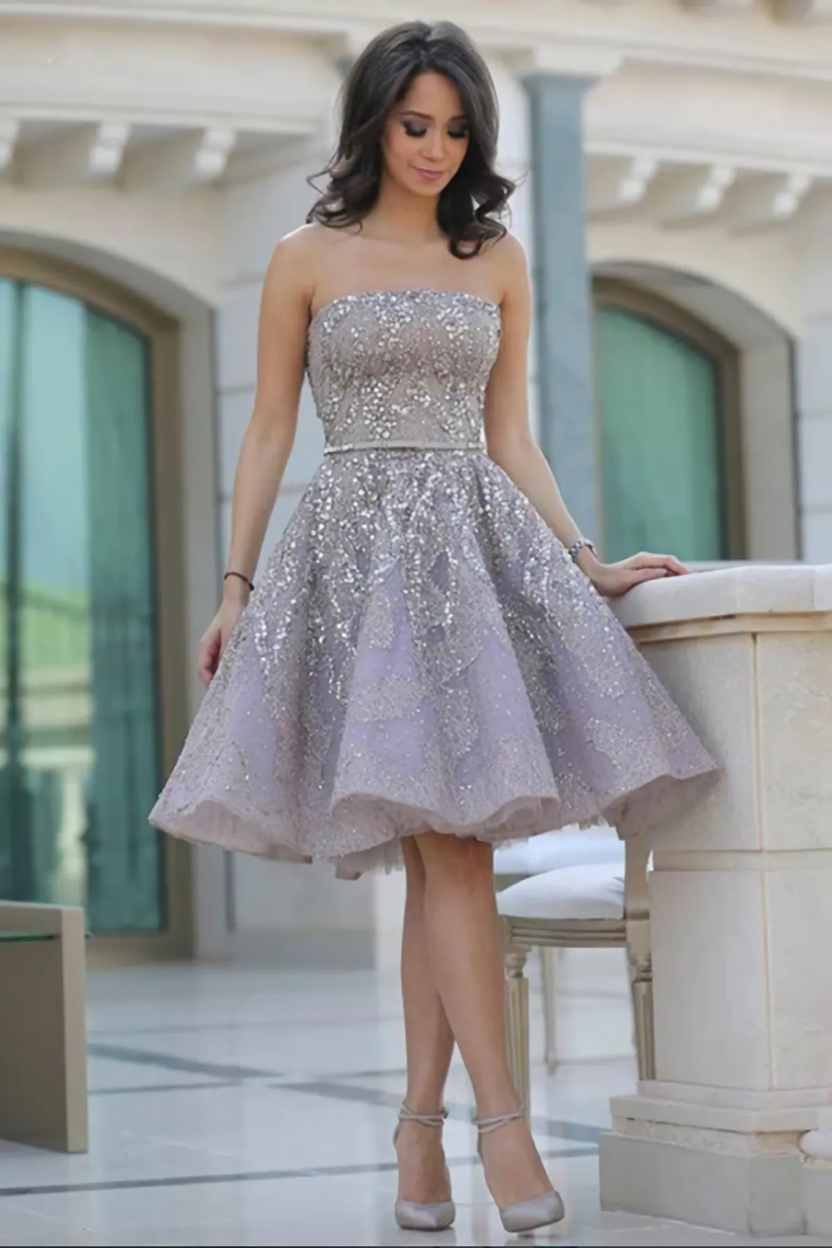Fashion Off Shoulder A Line Sleeveless Backless Homecoming Dress With Sequins