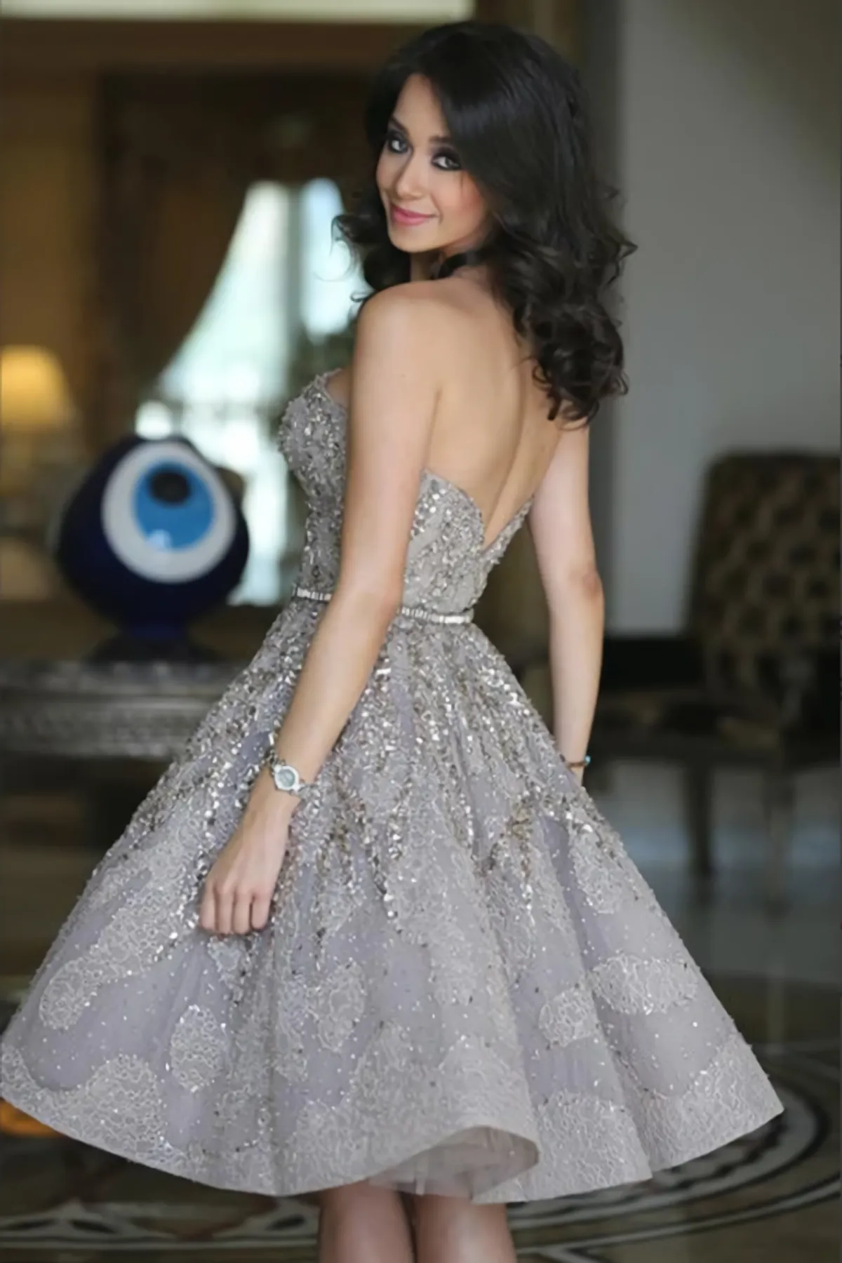 Fashion Off Shoulder A Line Sleeveless Backless Homecoming Dress With Sequins