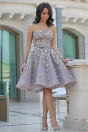 Fashion Off Shoulder A Line Sleeveless Backless Homecoming Dress With Sequins